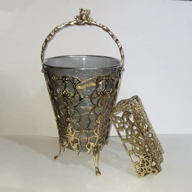 ست سطل و جعبه دستمالی برنزی مدل اسپیناس کد 03