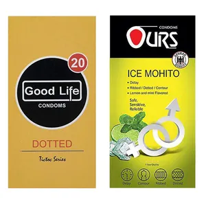 کاندوم گودلایف مدل Dotted بسته 12 عددی به همراه کاندوم اورز مدل Ice Mohito بسته 12 عددیی