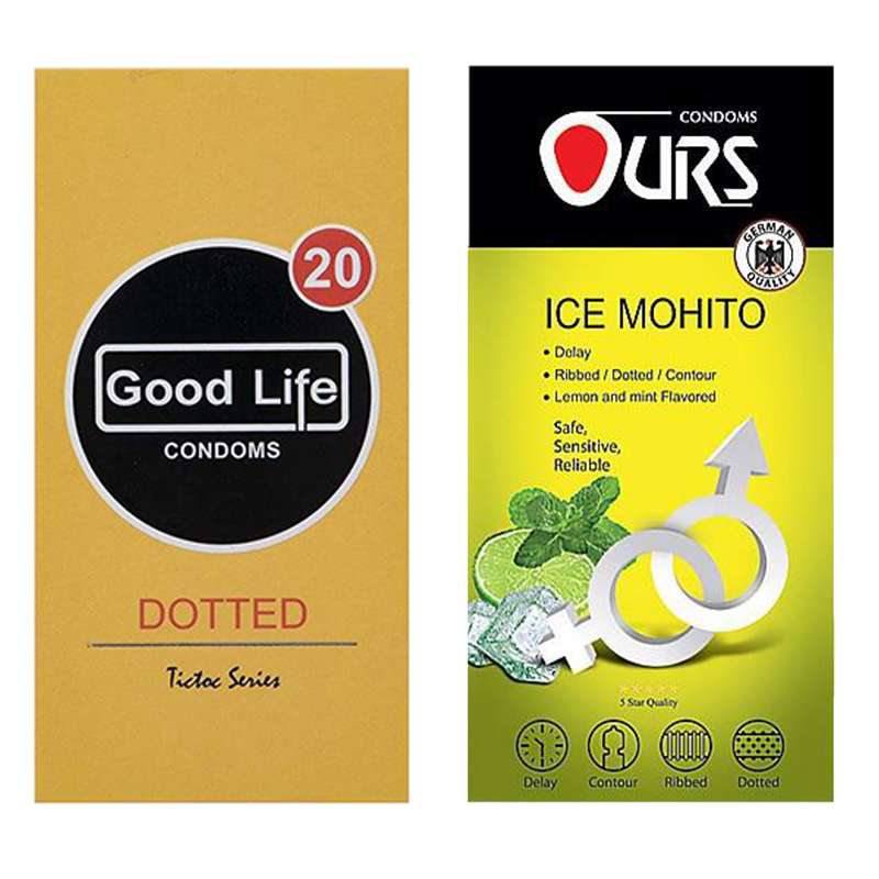 کاندوم گودلایف مدل Dotted بسته 12 عددی به همراه کاندوم اورز مدل Ice Mohito بسته 12 عددیی