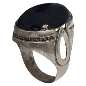 انگشتر نقره مردانه مدل عقیق حجر السئود AHS2210