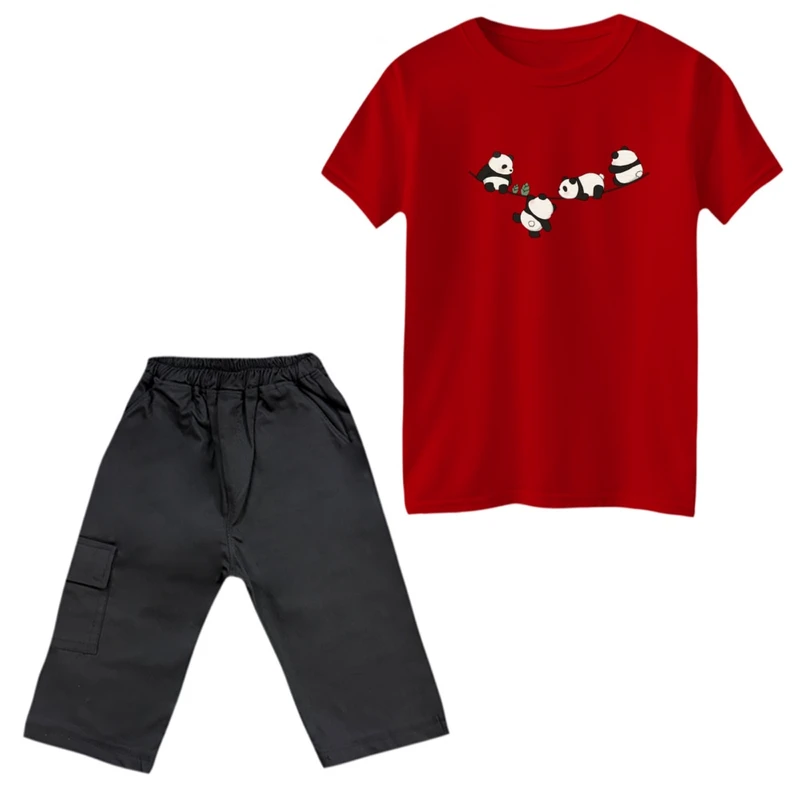 ست تی‌شرت و شلوارک پسرانه مدل پاندا ها روی بند