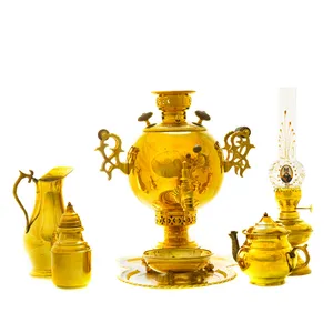 سرویس سماور ذغالی 7 پارچه برنجی مدل توپی کد 4109