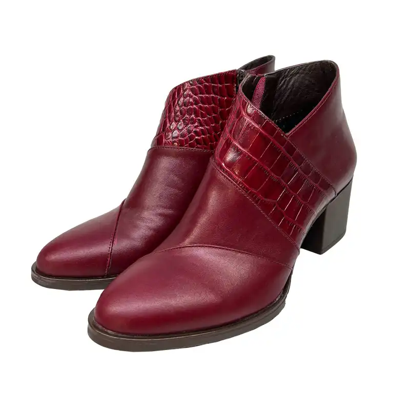 نیم بوت زنانه سرزمین چرم کد 145241 رنگ زرشکی