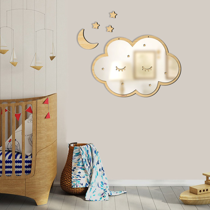 استیکر چوبی کودک باروچین مدل ابر آیینه ای کد m-1