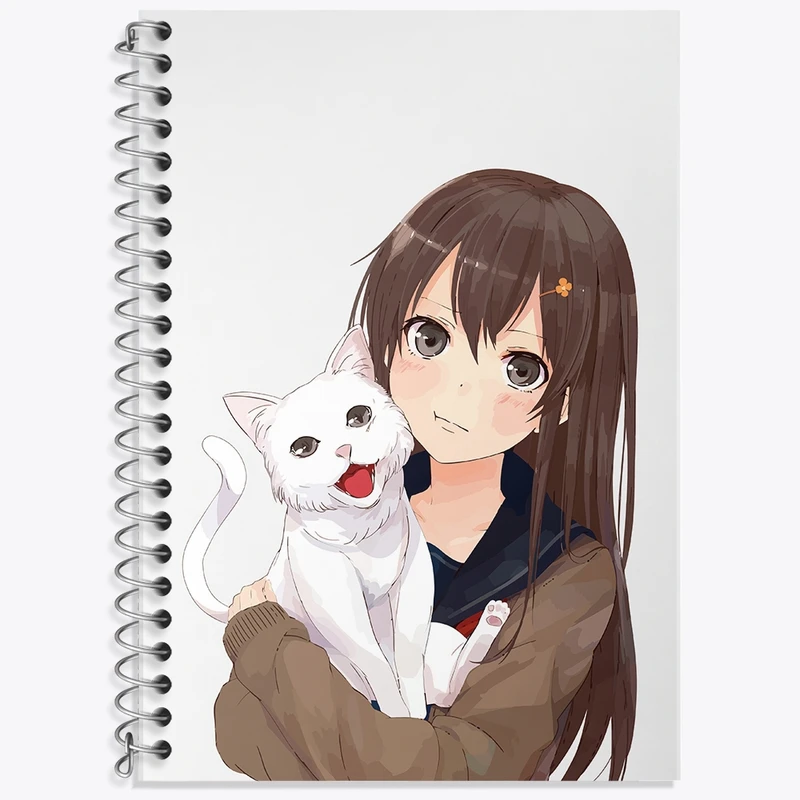 دفتر زبان 50 برگ خندالو مدل سه خط طرح دختر و گربه کد F2549