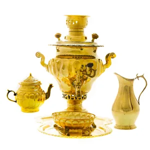 سرویس سماور ذغالی 5 پارچه برنجی مدل پیچ کد 4239