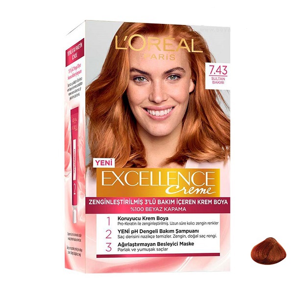 کیت رنگ مو لورآل مدل Excellence شماره 7,43 حجم 50 میلی لیتر ماهگونی