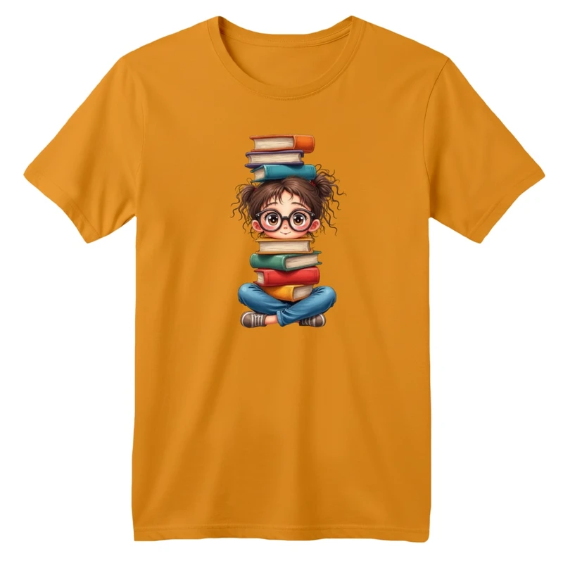 تی‌شرت لانگ آستین کوتاه یقه گرد بچگانه مدل دخترک کتاب