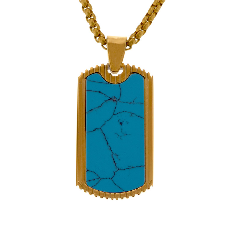 گردنبند مردانه داتینو مدل پلاک سربازی طرح فیروزه