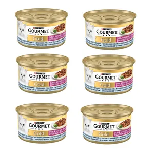 کنسرو گربه گورمت مدل خورشتی طعم ماهی و اسفناج وزن 85 گرم بسته 6 عددی