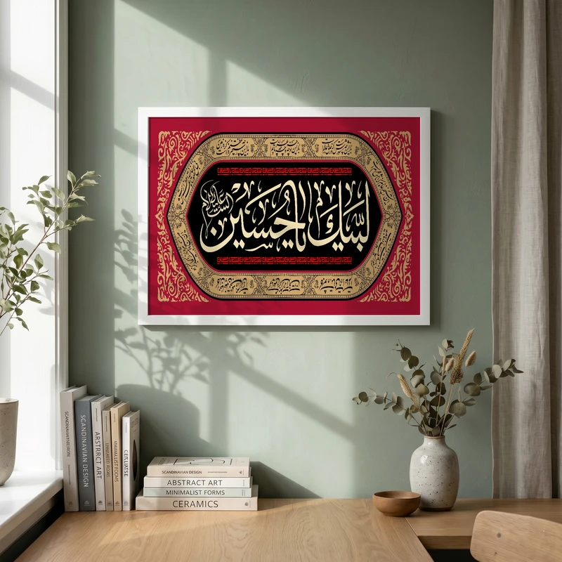 تابلو طرح لبیک یا حسین مدل G14713 فریم سفید