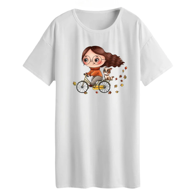 تی شرت لانگ آستین کوتاه زنانه مدل دخترک دوچرخه