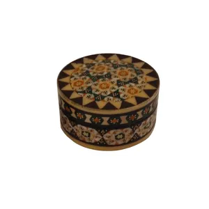 جعبه جواهرات خاتم کاری چوبی مدل دایره کد 1034