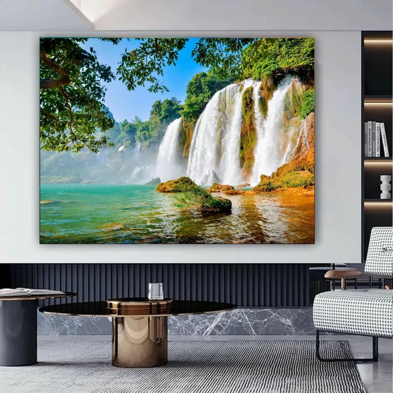 تابلو بوم طرح مخمل مدل آبشا سفید و طلایی کد FP2239