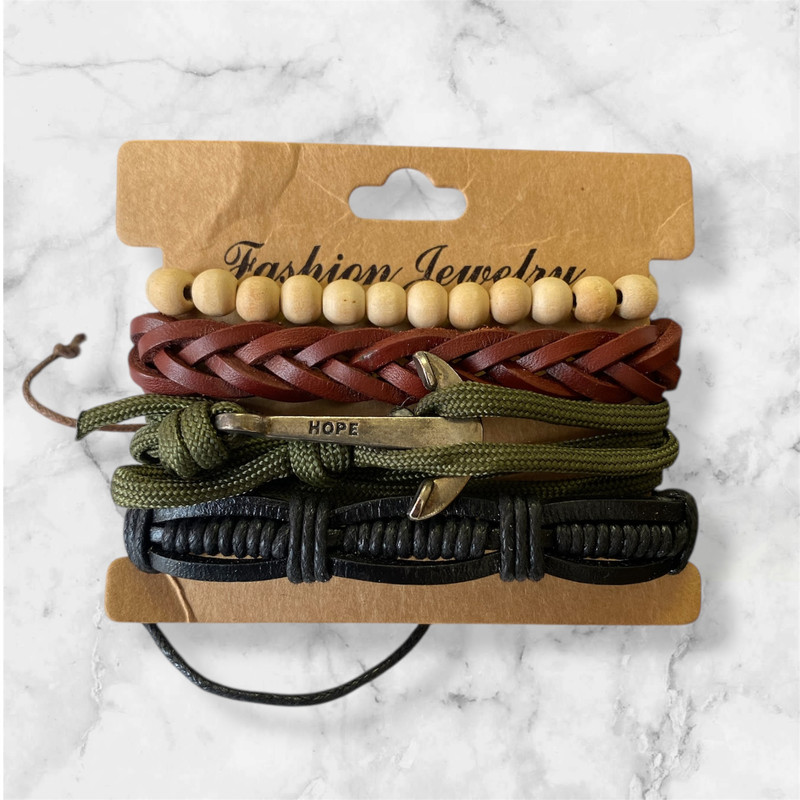 دستبند مدل چند لایه مدل Anchor-Hope بسته 4 عددی دستبند مدل چند لایه مدل Anchor-Hope بسته 4 عددی