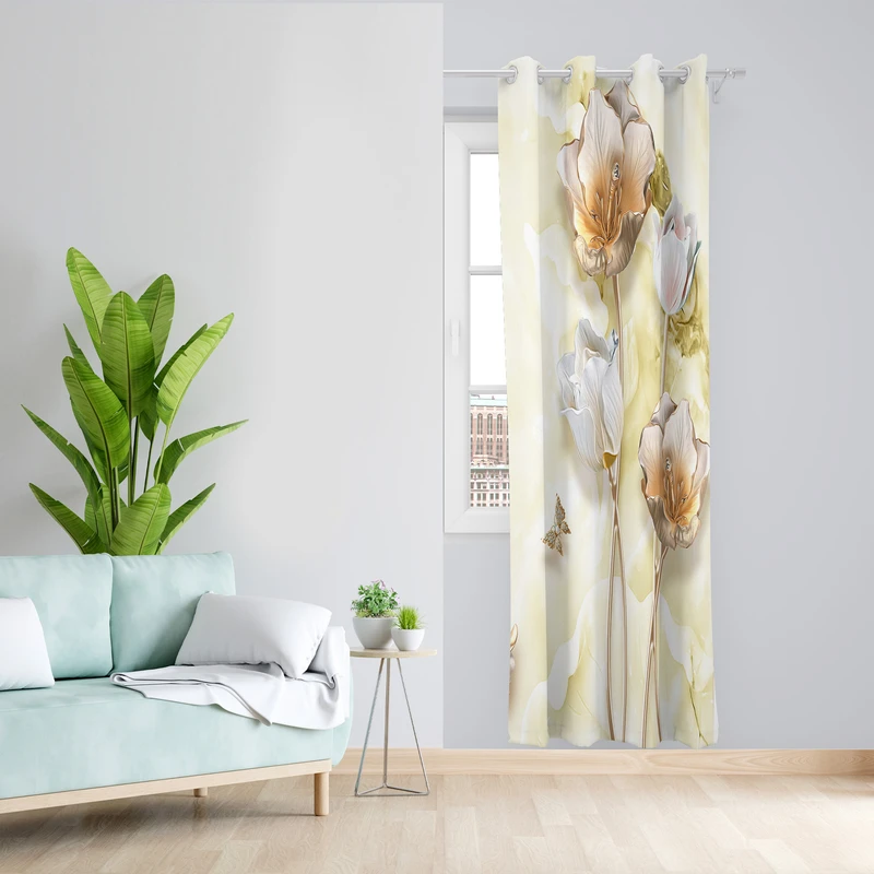 پرده طرح گل مدل مخمل پانچی کد  L 244 Z سایز 140x200 سانتی متر