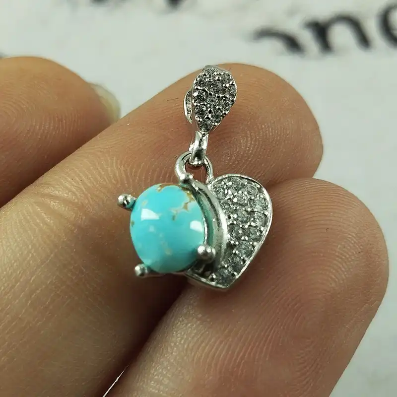 آویز گردنبند نقره زنانه سلین کالا مدل فیروزه نیشابور کد 58