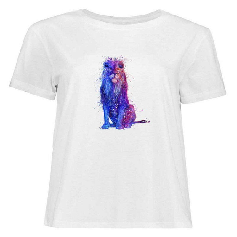 تیشرت آستین کوتاه زنانه طرح Lion رنگ سفید