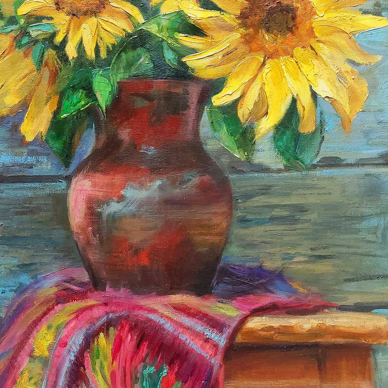 تابلو نقاشی رنگ روغن مدل گلهای آفتابگردان