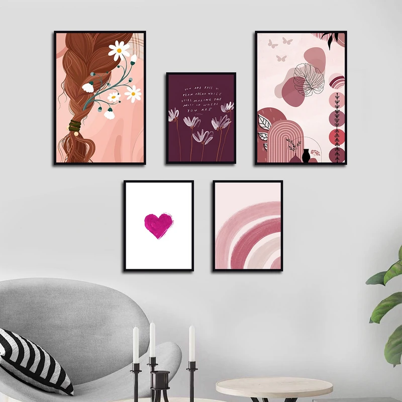 تابلو بکلیت طرح مدرن نقاشی مینیمال مدل شاین اکلیلی B-3175 مجموعه 5 عددی