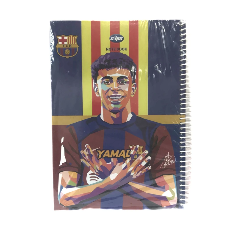دفتر مشق 100 برگ کلیپس مدل جلد سخت فوتبالي طرح يامال