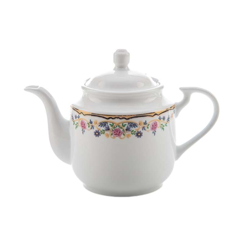 قوری چینی زرین ایران مدل چای استوانه متوسط 5 گلستان درجه یک گنجایش 450 میلی‌لیتر