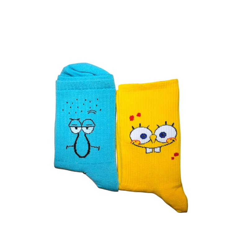 جوراب ورزشی ساق بلند زنانه مدل باب اسفنجی اختاپوس بسته دو عددی