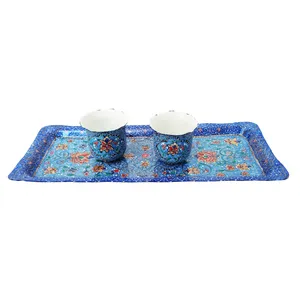 سرویس چای خوری 3 پارچه میناکاری مسی مدل گل
