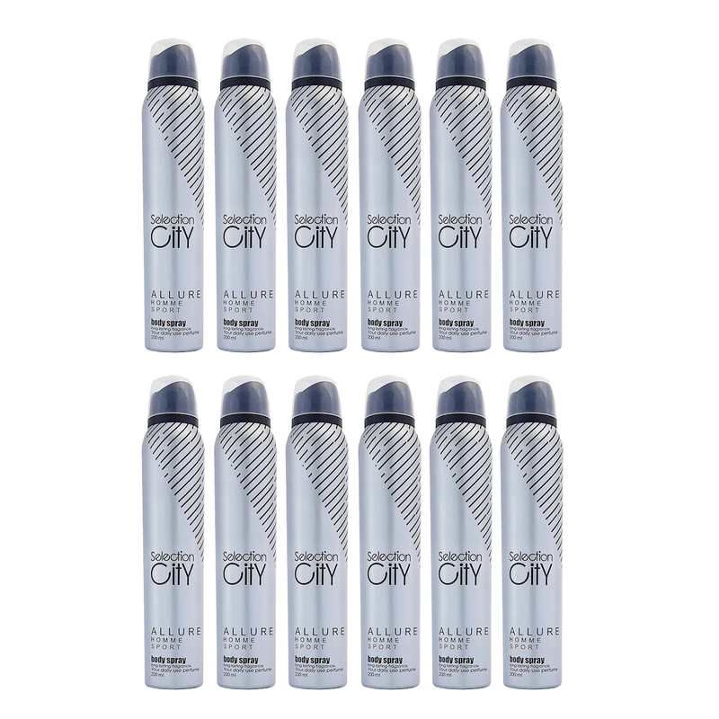 اسپری خوشبوکننده بدن مردانه سلکشن سیتی مدل allure homme sport حجم 200 میلی لیتر مجموعه ۱۲ عددی