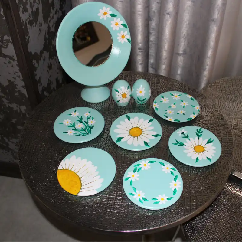 ست 9 تکه هفت سین سفالی مدل بابونه کد 01