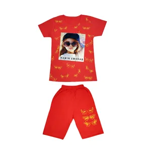 ست تی شرت و شلوارک دخترانه مدل چراغدار کد 2