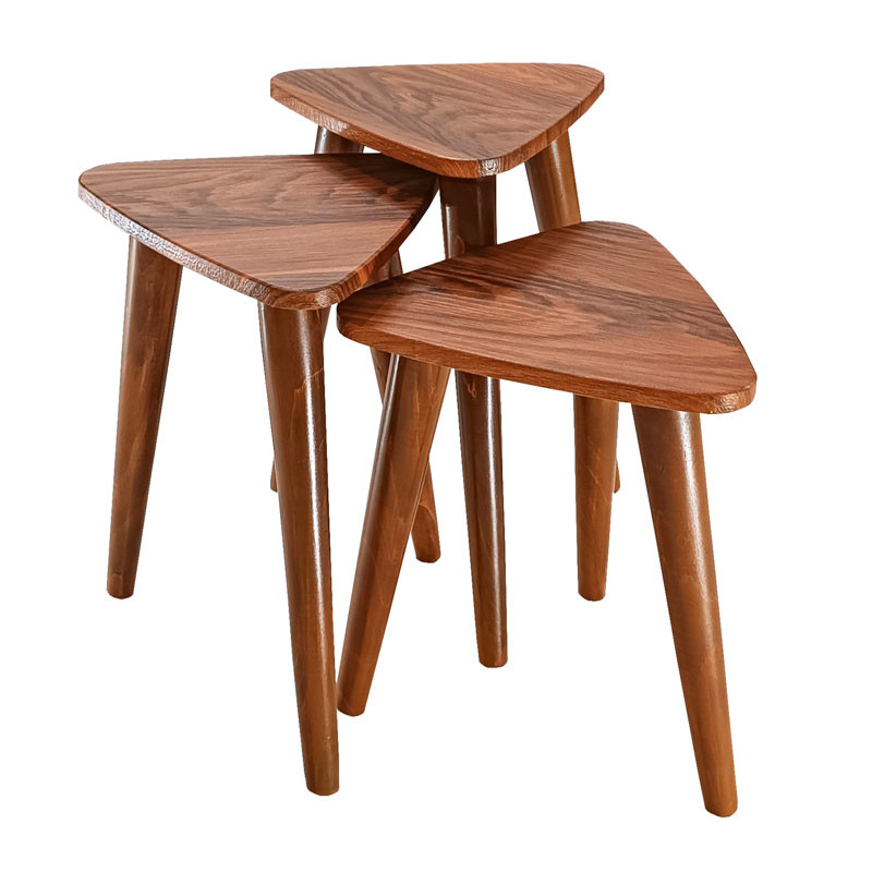 میز عسلی مثلث با پایه پلیمر و صفحه MDF مدل مدرن p 324 کد 14 مجموعه 3 عددی