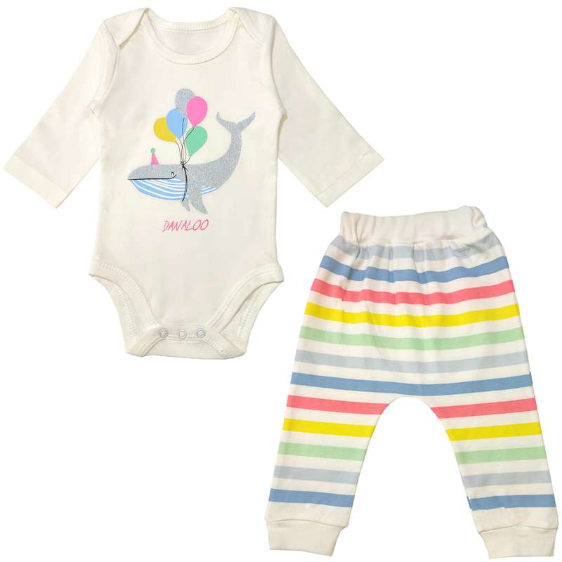 ست بادی آستین بلند و شلوار نوزادی مدل نهنگ کد 3663