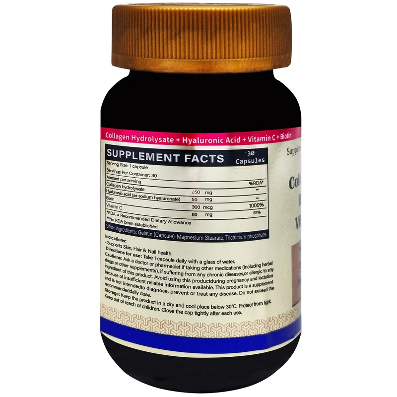 عکس شماره 3 : کپسول کلاژن هیدرولیزشده و هیالورونیک و ویتامین ث و بیوتین تریتا دارو آرتا بسته 30 عددی