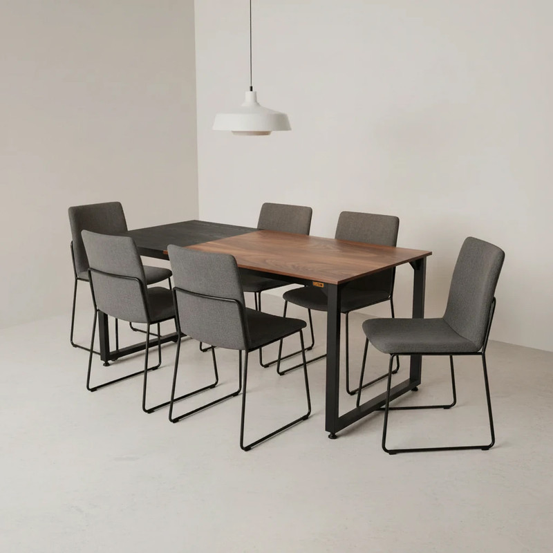 میز ناهارخوری شش نفره دیزم مدل مونتاژی LNC_asm_150×90_Di_BABRN