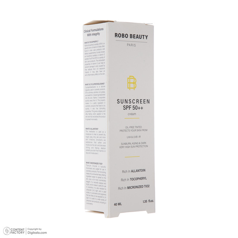 کرم ضد آفتاب رنگی SPF 50 روبو بیوتی مدل Oil Free مناسب پوستهای چرب حجم 40 میلیلیتر کرم ضد آفتاب رنگی SPF 50 روبو بیوتی مدل Oil Free مناسب پوستهای چرب حجم 40 میلیلیتر