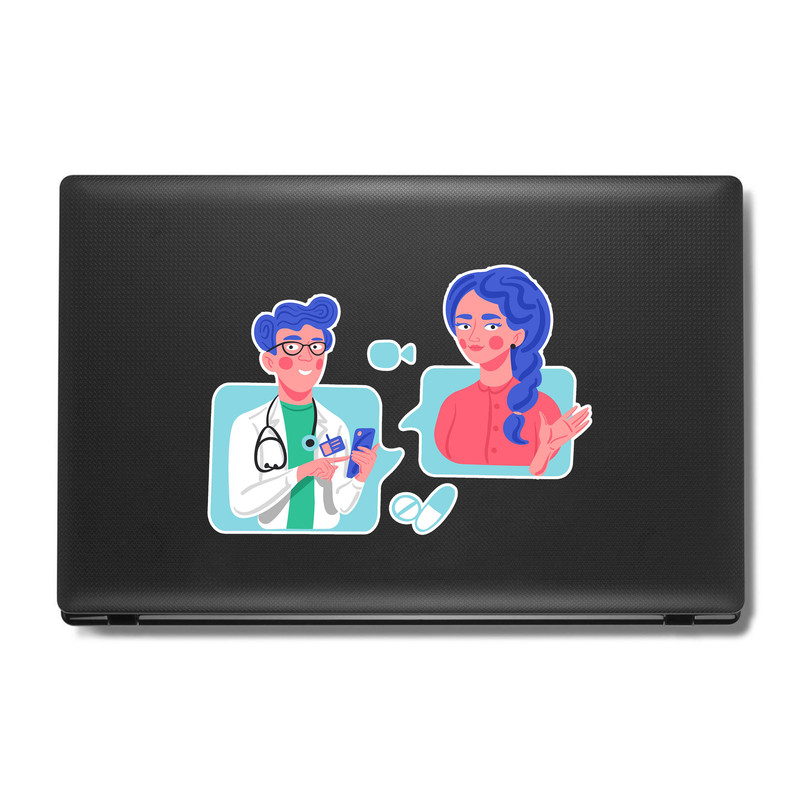 استیکر لپ تاپ و موبایل بووم طرح دکتر و مریض کد MR104 مجموعه 4 عددی