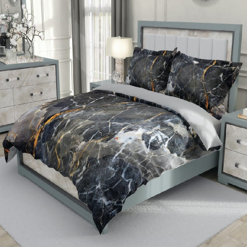 سرویس روتختی طرح سنگ مرمر مدل Black marble دو نفره 6 تکه