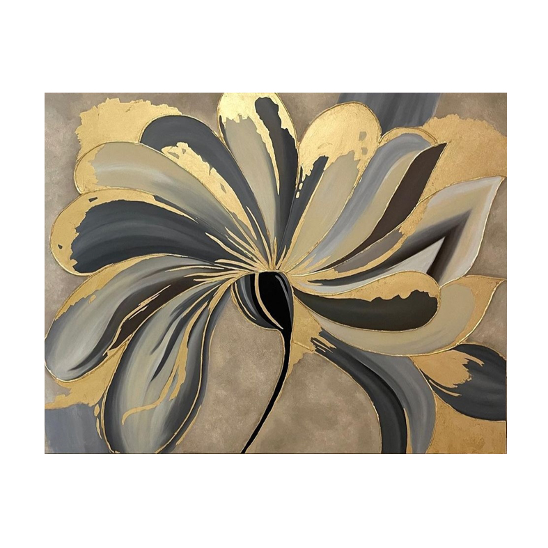 تابلو نقاشی ورق طلا طرح گل دکوراتیو نقش برجسته کد 0161