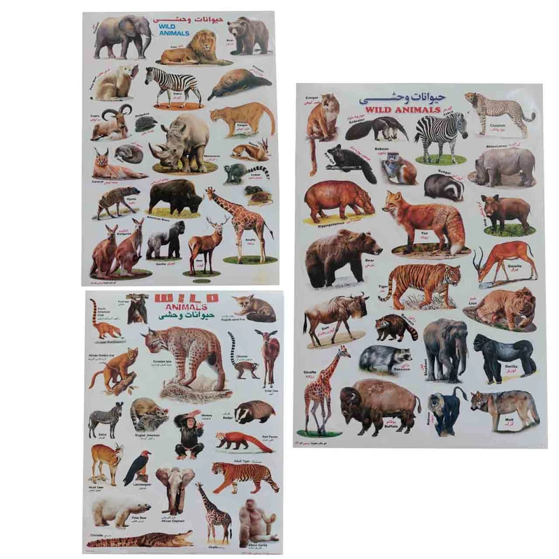 برچسب مدل آموزشی طرح حیوانات وحشی کد 99 بسته 3 عددی