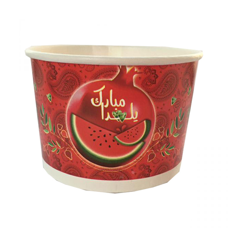 پیاله یکبار مصرف مدل ظرف انار خوری طرح یلدا مبارک بسته 6 عددی