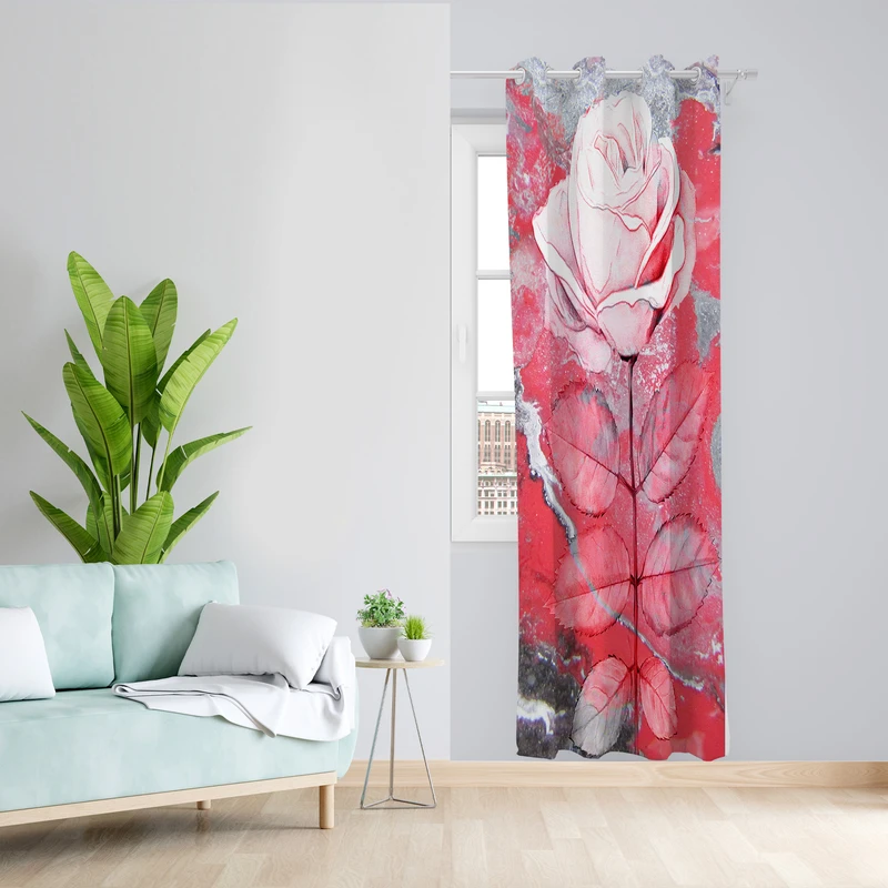 پرده طرح گل رز مدل مخمل پانچی کد L 1135 Z سایز 140x200 سانتی متر