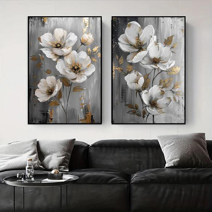 تابلو آتریسا طرح گل مدرن مدل AT00658 مجموعه 2 عددی 