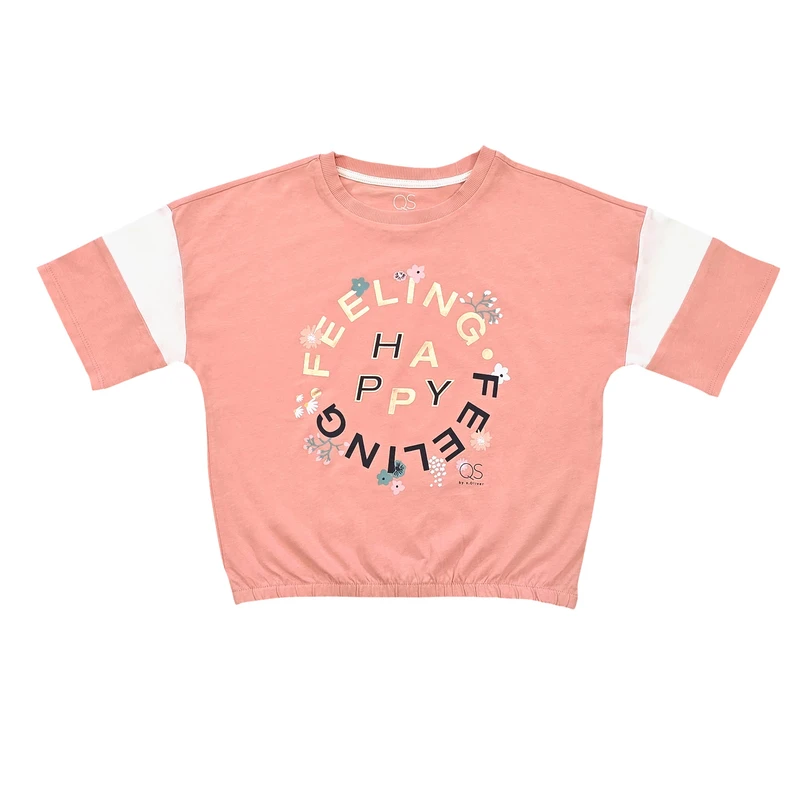 تی شرت آستین کوتاه دخترانه کیو اس مدل FEELIN