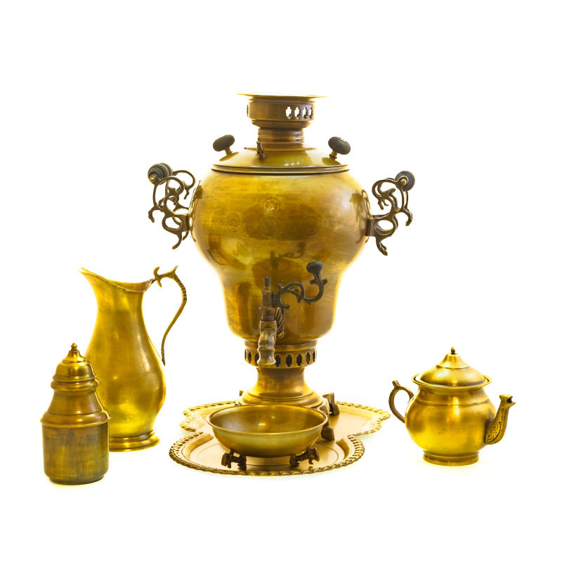 سرویس سماور ذغالی 5 پارچه برنجی مدل S-4175