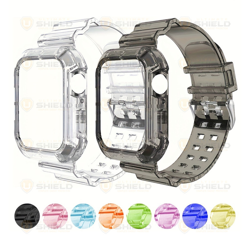 بند آلتیمیت شیلد مدل Transparent Shock مناسب برای اپل واچ 42/44/45 mm سری Se/1/2/3/4/5/6/7/8/9 به همراه کاور
