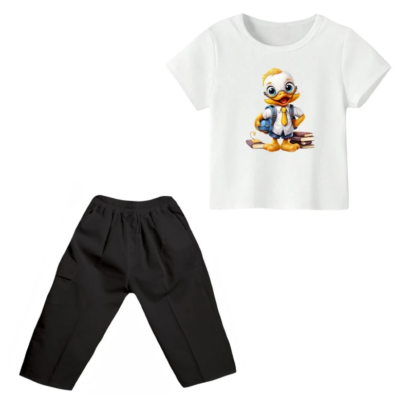 ست تی شرت و شلوارک دخترانه مدل اردک کد ۴