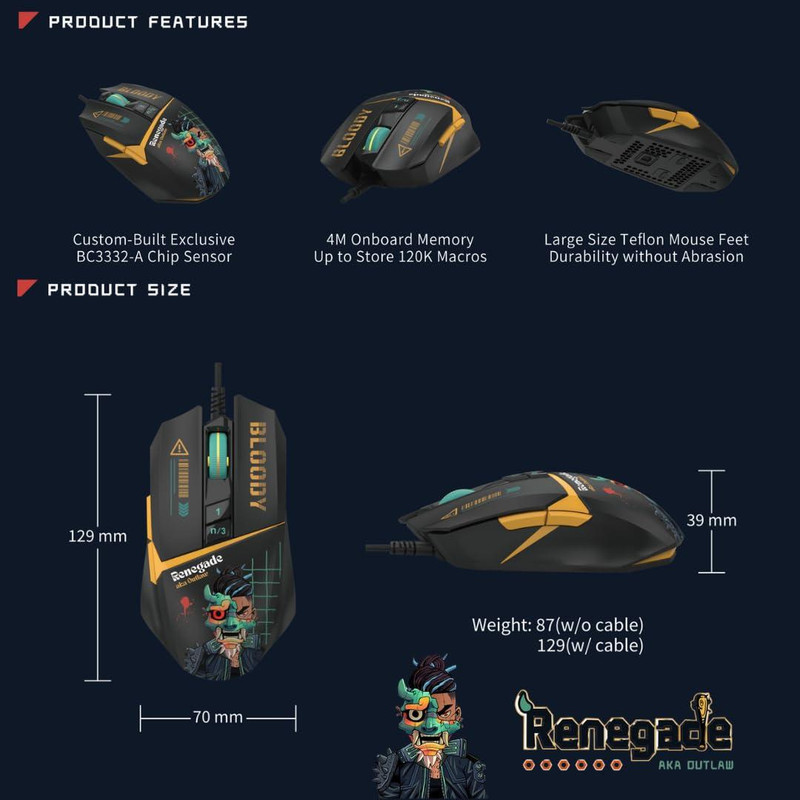 ماوس مخصوص بازی بلادی مدل W63 Max Renegade Midnight Activated