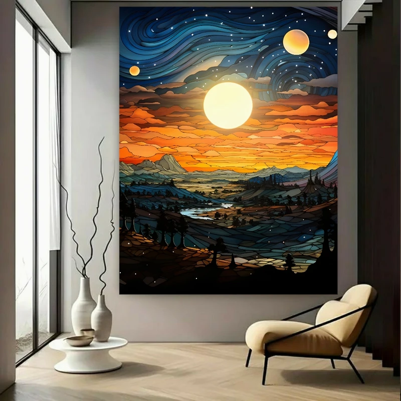 پوستر طرح مخمل نقاشی خورشید و کوهستان کد FP105638