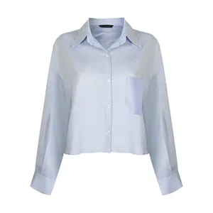 کراپ شومیز آستین بلند یقه برگردان زنانه جی تی هوگرو مدل 34152245504